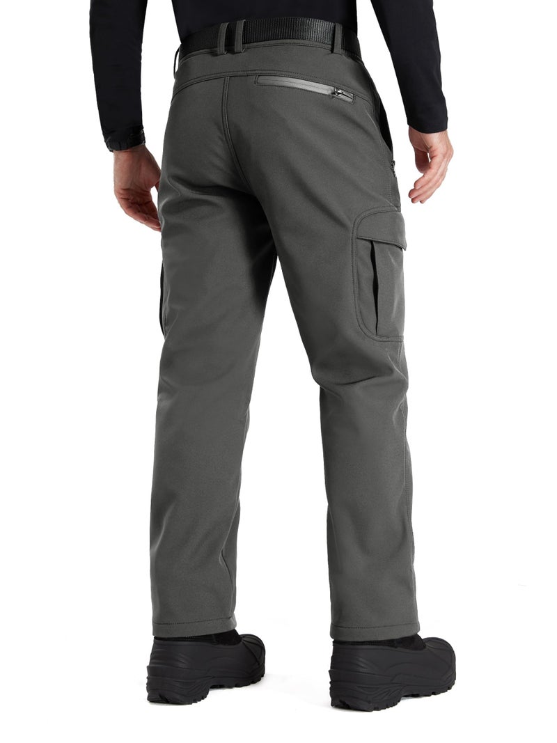 FREE SOLDIER Men's Outdoor Softshell Fleece Lined Cargo Pants Snow Ski Hiking Pants with Belt (Gray 32W x 34L) - Image 2